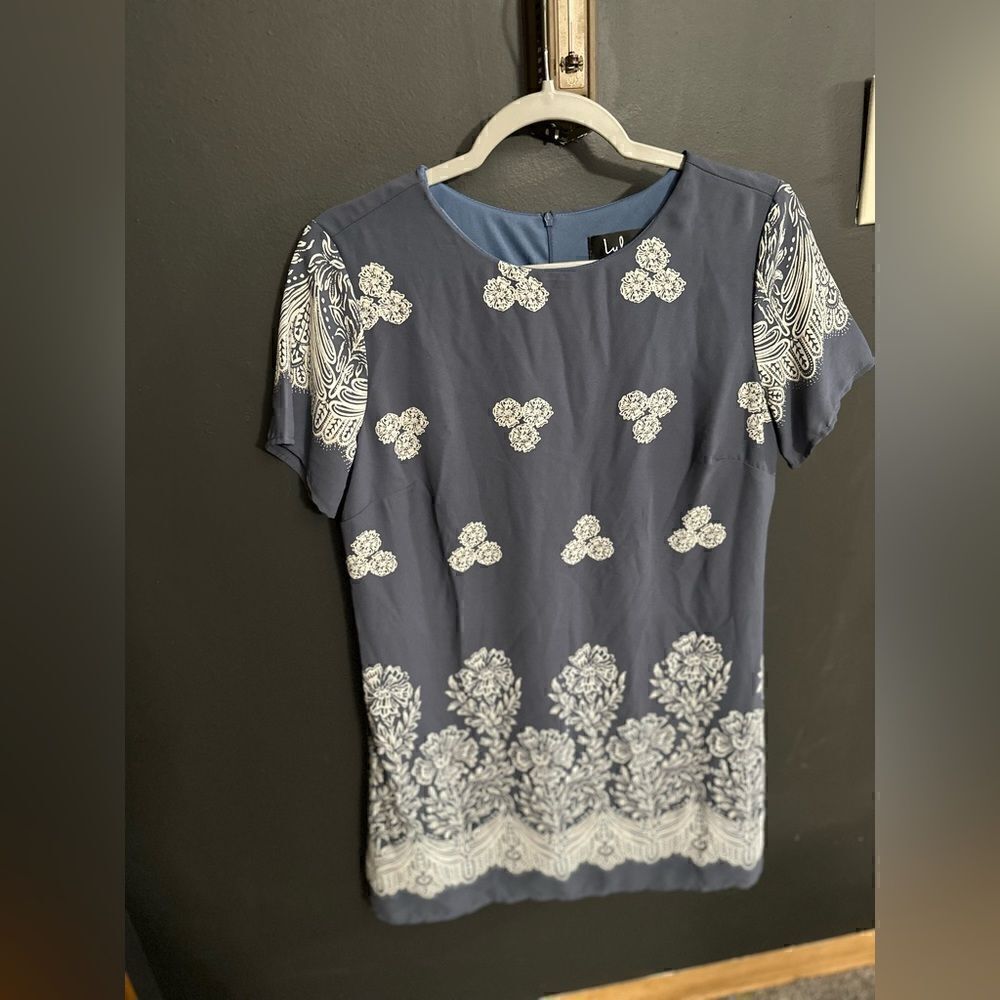 Lulu’s Riverside Slate Blue Floral Print Shift Dress Medium 469752 - Picture 8 of 16